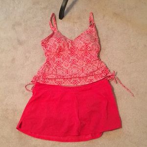 Jantzen pink swimsuit with swim skirt